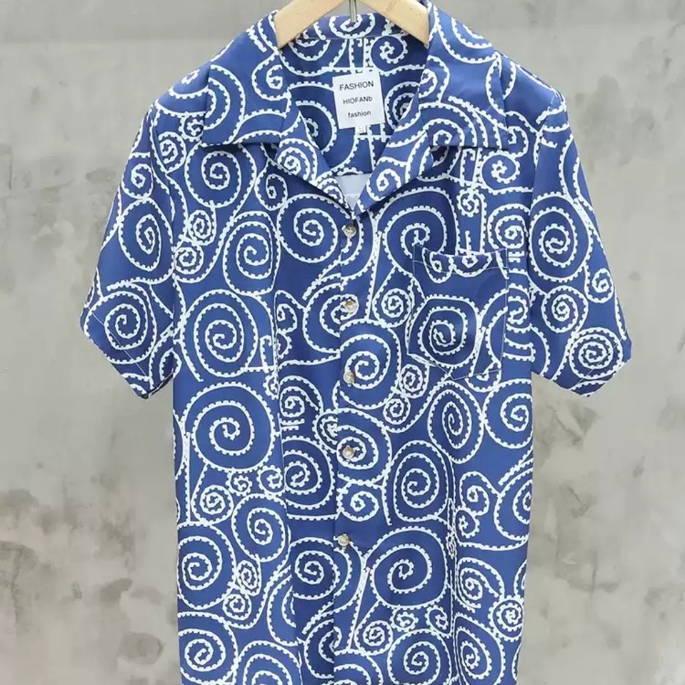 Blue Swirl Print Aloha Shirt